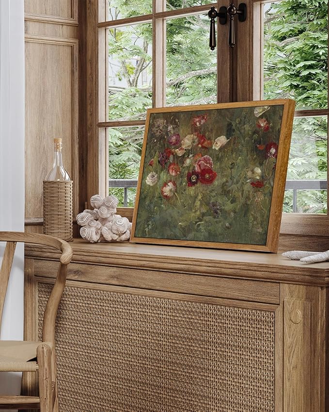 InSimSea Framed Canvas Wall Art Vintage Decor, Classical Flower Paintings Vintage Wall Art for Living Room, Retro Nature Floral Art Work Wall Decorations for Bedroom Home Wall, 9"x11"