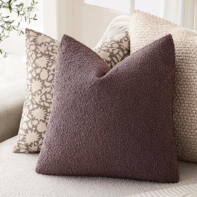 Foindtower Set of 2, Decorative Textured Boucle Throw Pillow Covers Accent Solid Pillow Cases Soft Cozy Couch Cushion Case for Chair Sofa Bedroom Living Room Home Decor 24x24 Inch Dark Purple