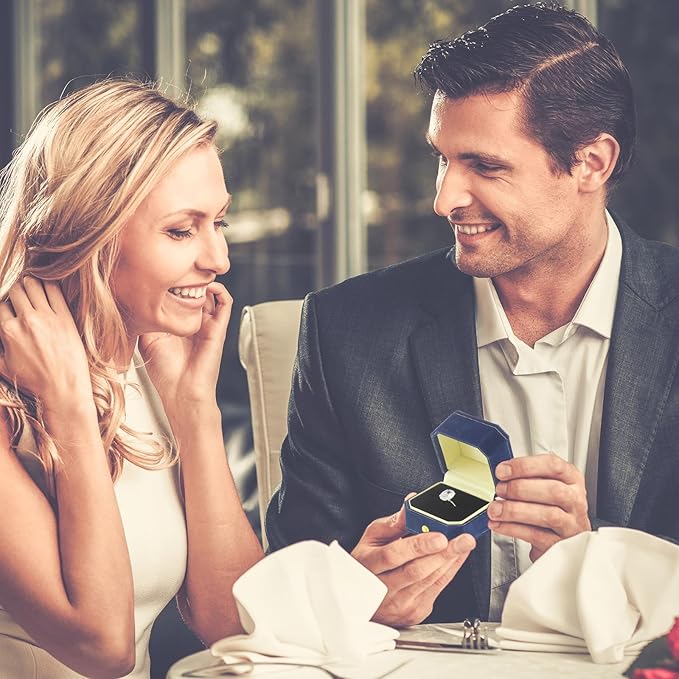 Jewelry Ring Box Small Travel Jewelry Box, Velvet Wedding Ring Box for Business, Engagement, Wedding, Bridesmaid and Holiday Events - Blue