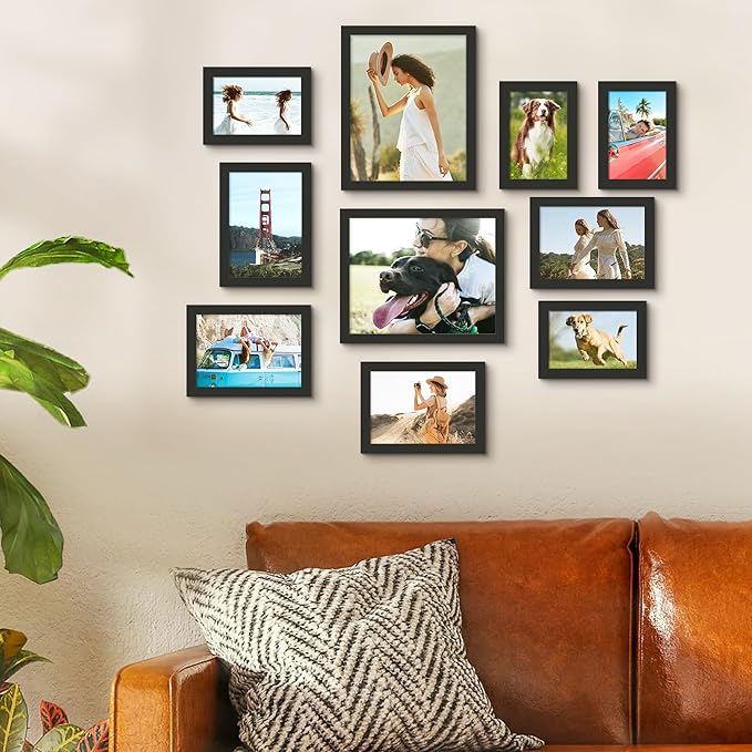 upsimples 10 Pack Picture Frames Collage Wall Decor for Mounting or Tabletop Display, Photo Gallery Frame Set for Family, Multi Sizes Including 8x10, 5x7, 4x6, Black