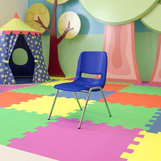 EMMA + OLIVER Kid's Navy Ergonomic Shell Stack Chair - Chrome Frame and 14"H Seat