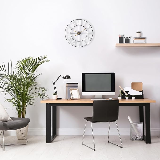 Sorbus Large Wall Clock for Living Room Decor – Easy to Hang 12-Inch Big Wall Clock – Metal Wall Art for Kitchen, Bedroom, Home, Office – Analog Decorative Wall Clock (White)