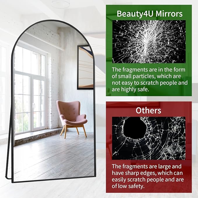 Beauty4U 76" x 37" Arch Large Full Length Mirror with Stand, Black Wall Mounting Full Body Mirror, Metal Frame for Living Room, Bedroom