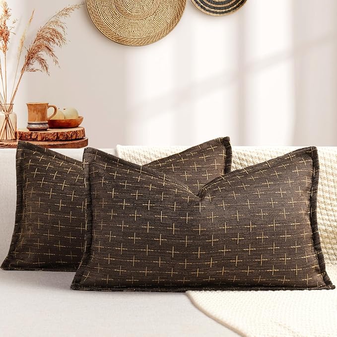 ZWJD 12x20 Pillow Covers Set of 2 Soft Polyester Textured Pillow Covers with Stylish Flange Edge Cozy Farmhouse Throw Pillows for Couch Bed Sofa Living Room
