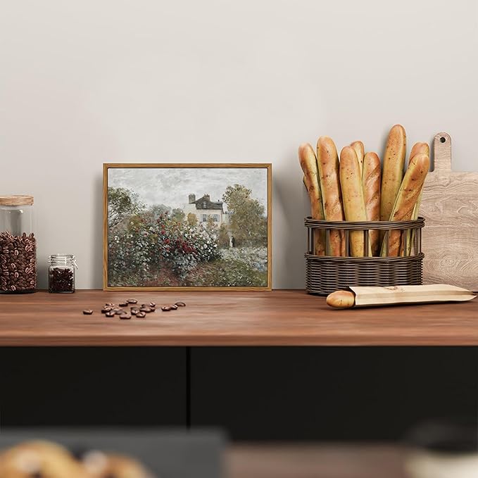Floating Framed Vintage Monet Canvas Wall Art, Classical Rustic Farmhouse Landscape Wall Decor Paintings, Natural Floral Artwork Pictures Posters Prints for Living Room Bedroom 8x10 inch