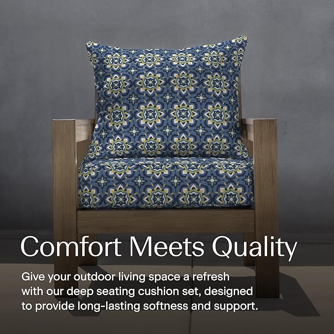 Honeycomb Outdoor Deep Seat, 24 x 23, Medina Medallion Blue Chair Cushion for Patio Furniture