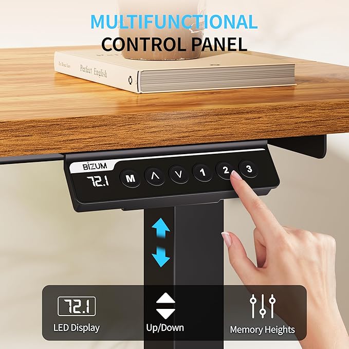 Electric Standing Desk, 55x24 inches Height Adjustable Desk, Sit to Stand Desks Memory Gaming Computer Workstation for Home Office, Light Rustic Brown