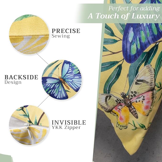 Maison d' Hermine Decorative Pillow Covers 18 x 18 Inch Square 100% Cotton Throw Pillow Covers with Invisible Zipper for Living Room Couch, Chair, Sofas, Bedroom, Home (Hesperides - Papillon)