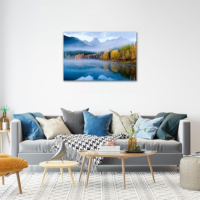 SKASNFAI Lake Canvas Wall Art National Park Forest Mountains Painting Artwork Nature Prints Poster Framed for Living Room Bedroom (28x44 inch)