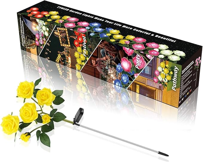 TYNLED Outdoor Solar Garden Stake Lights,Upgraded LED Solar Powered Light with 6 Rose Flowers, Waterproof Solar Decorative Lights for Patio Pathway Courtyard Garden Lawn