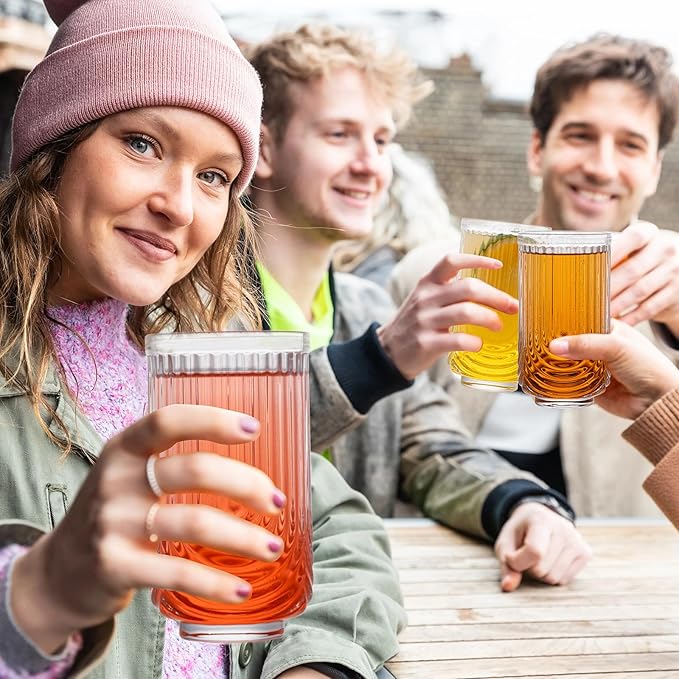 INSETLAN Set of 6 Water Drinking Glasses, Arch Design Cocktail Glasses, Vintage Glassware, Collins Glass Cups for Coffee, Wine, Whiskey, Juice, Housewarming Presents, New House Essentials