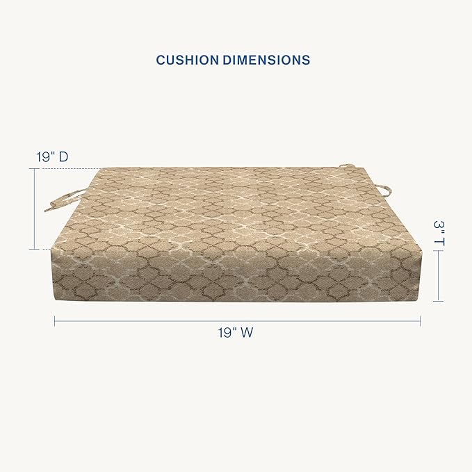Honeycomb Outdoor Essentials Set of 2 Square Seat Pads, 19 x 19, Courtyard Geo Almond Dining Chair Cushions for Patio Furniture