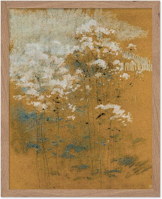 Poster Master Vintage Wild Flowers Poster - Retro Tonal Botanical Painting Print - Abstract Art - Floral Art - Farmhouse Art - Aesthetic Flower Shop or Living Room Wall Decor, 16x20 Beige Framed