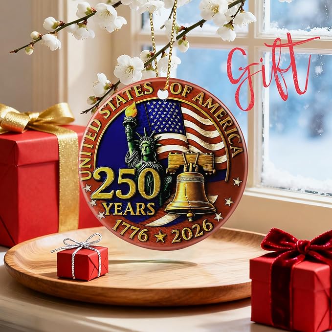 250 Years of America Ornament | Independence Day, July 4 Decor, Christmas Ornaments, Christmas Decorations, Holiday Decor Gifts for Patriots, Gift Exchange & Gift Idea, Giftbox Included