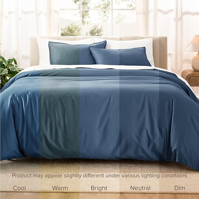 Bare Home 100% Organic Cotton Sateen Duvet Cover Set - Full/Queen Size - 400 Thread Count - Smooth Sateen Weave - Warm & Luxurious - Duvet Cover (Full/Queen, Bering Sea)