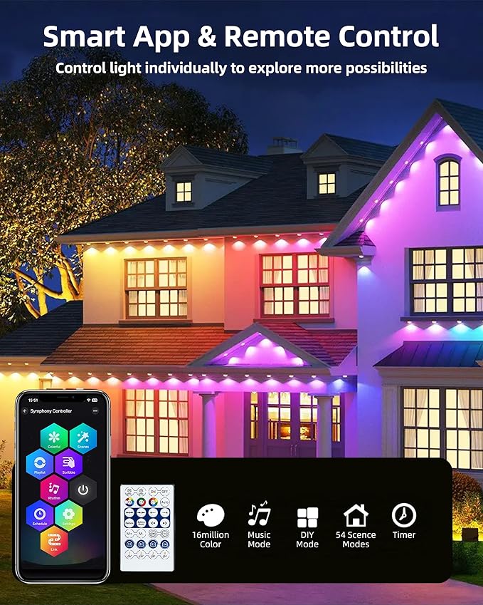 Permanent Outdoor Lights, 111ft with 72 RGBIC LED Light with App Control, Waterproof Permanent Christmas Lights for Outside Roofline Decor, Garden Decor, House,Party, Christmas Decoration