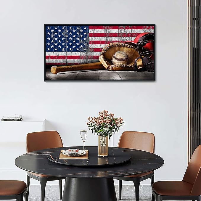 YDYSUNE Baseball Wall Art Vintage American Flag Canvas Prints Sports Pictures Paintings for Living Room Office Home Decorations Modern Artwork 20×40IN