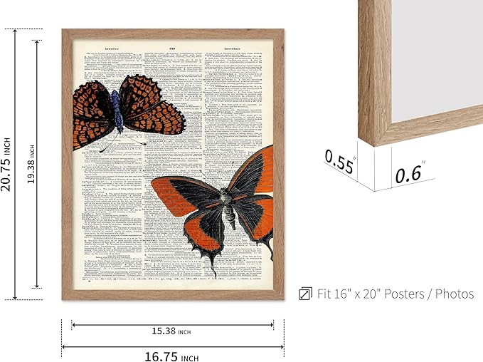 Poster Master Dictionary Art Poster - Butterflies Print - Moth Art - Butterfly Art - Insect Art - Gift for Men, Women & Animal Lover - Chic Decor for Living Room or Bedroom, 16x20 Beige Framed