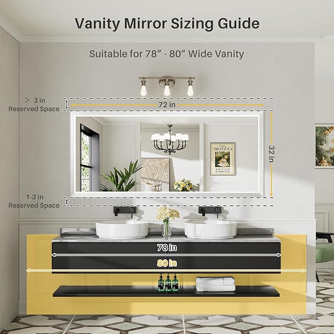72x32 Inch White Bathroom Mirror for Wall, Thick Metal Framed Rectangle Mirrors for Over Sink, Bedroom, Living Room, Entryway, Anti-Rust, HD Tempered Glass