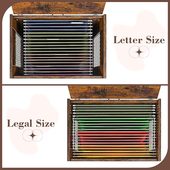 Rolling File Cabinet Cart, Hanging File Organizer Box with Lid for Home Office, Small Filing Cabinet on Wheels Under Desk, Mobile Decorative Document Storage Basket for Letter & Legal Size