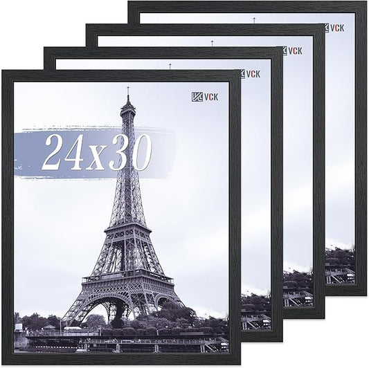 VCK 24x30 Poster Frame Set of 4 - Black, Gallery-Quality Wood Picture Frames, 1.1-Inch Wide Border, Polished Plexiglass, Vertical or Horizontal Wall Display for Photo/Art/Prints, Black