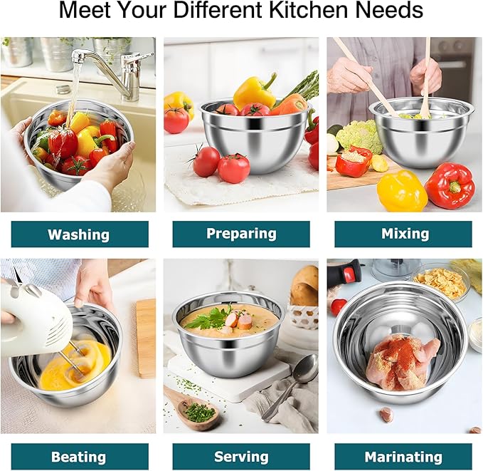 TeamFar Mixing Bowls, Stainless Steel Nesting Salad Bowls with Airtight Lids Set, For Serving/Mixing/Storing, Healthy & Heavy-duty, Dishwasher Safe & Easy Clean, 4.6/3 / 1.5 QT, Navy Blue