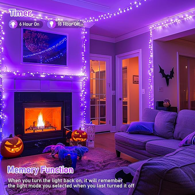 JMEXSUSS Connectable Purple Lights Indoor, 150 LED 8 Modes Halloween String Lights Outdoor Waterproof, 59FT Purple Halloween Light for Party Bedroom Tree Christmas Decorations
