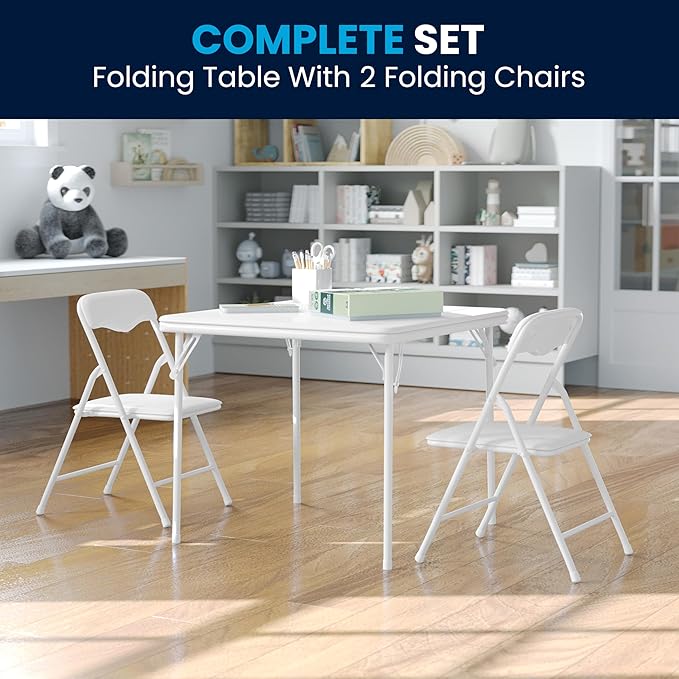 Flash Furniture Mindy Kids 3-Piece Folding Table and Chairs Set for Daycare and Classrooms, Children's Activity Table and Chairs Set, White