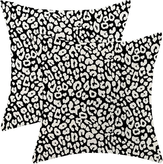 Leopard Print Pillow Covers 18x18 Pack of 2 Black Beige Animal Pattern Cheetah Decorative Throw Pillow Cover Outdoor Decor Boho Abstract Modern Pillowcase Farmhouse Cushion Case for Couch Sofa