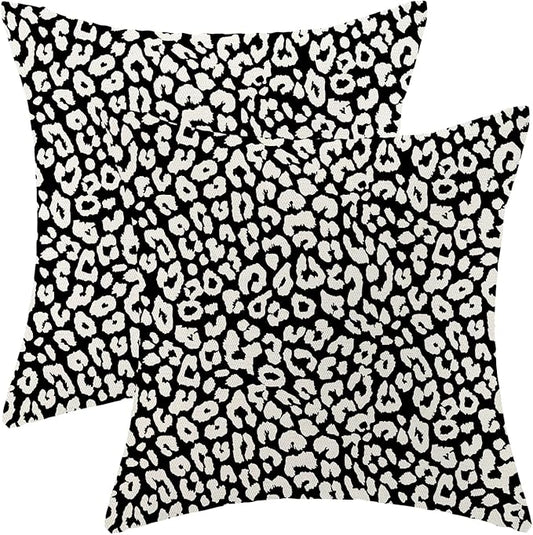 Leopard Print Pillow Covers 18x18 Pack of 2 Black Beige Animal Pattern Cheetah Decorative Throw Pillow Cover Outdoor Decor Boho Abstract Modern Pillowcase Farmhouse Cushion Case for Couch Sofa