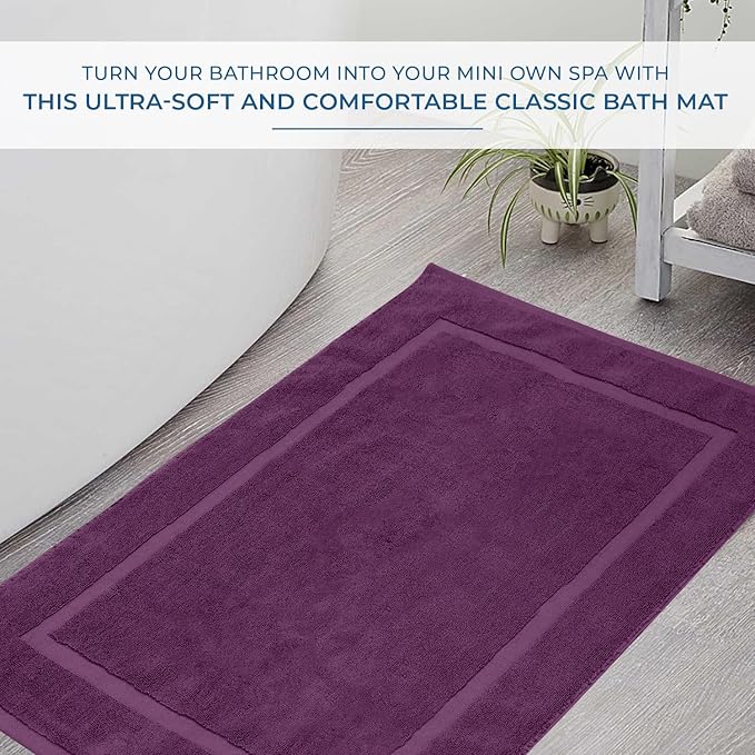 DAN RIVER Classic Bath Mat - Purple Passion, 100% Ring Spun Cotton, Pack of 2, 21x34 inches, 800 GSM, Non-Slip, Absorbent, Quick Drying, Machine Washable Bathroom Floor Mats for Shower, Kitchen & Bath