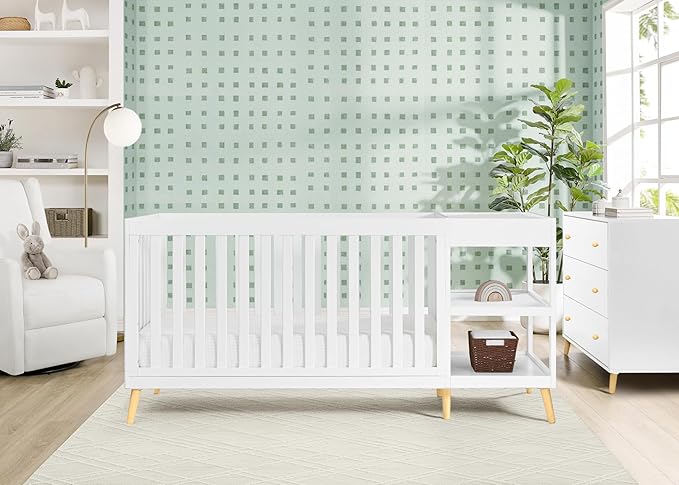 Delta Children Essex 4-in-1 Convertible Crib and Changer, Bianca White w/Natural