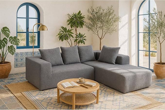 KEIKI L-Shape Cloud Sectional Sofa, 96” Modern Modular Boneless Couch with Left Chaise Lounge, Upholstered Couches for Living Room Bedroom, Grey