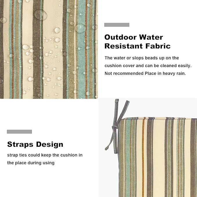 Set of 2 Outdoor Square Chair Cushions 18.5"x16"x2" for Patio, Water Resistant Patio Dining Seat Pads Replacement for Kitchen Garden and Outdoor Furniture Decoration - Stripe Onyx