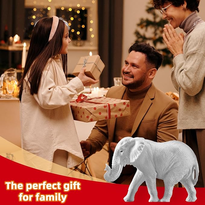 Thinker Statue Gold Decor Abstract Art Sculpture, Golden Resin Collectible Figurines for Home Living Room Office Shelf Decoration,Great Gift Ideas (Elephant-White)