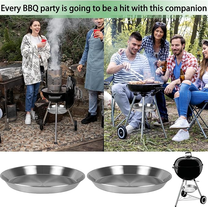 2 Pack 11.8" Ash Catcher Pans with Clips for Weber 18" 22" Kettle Grill, Heavy-Duty Metal Ash Pan Replacement for Charcoal Grill, BBQ, Campfire, Fireplace