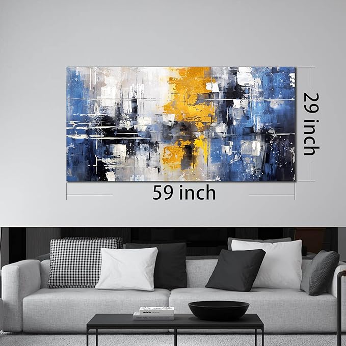ZHAOSHOP Blue Wall-Art Living Room - Abstract Wall Decor for Office - Modern Minimalist Wall Art Ready to Hang Size 29" x 59"