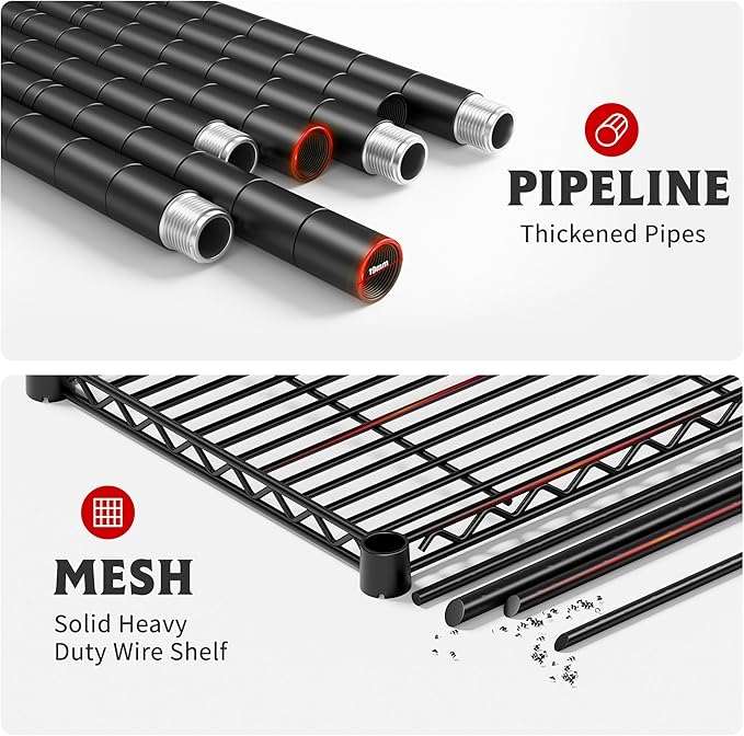 REIBII 6 Tier Wire Shelving,1800LBS Storage Shelves Metal Shelves for Storage Rack,75''H Adjustable Garage Shelving Heavy Duty Shelving Units Pantry Shelf Kitchen,75''HX35.5''WX18''D