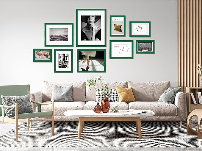 KINLINK 12x16 Picture Frame Green, Solid Wood Frames with Acrylic Plexiglass for Pictures 11x14/9x12 with Mat or 12x16 without Mat, Wall Display Photo Frame, Set of 4