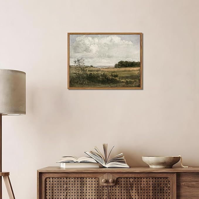 Floating Framed Vintage Canvas Wall Art - Wilderness Landscape Wall Decor, Elegant Natural Farmhouse Scenery Paintings Print for Living Room Bedroom Office Home Decoration 8x10 inch