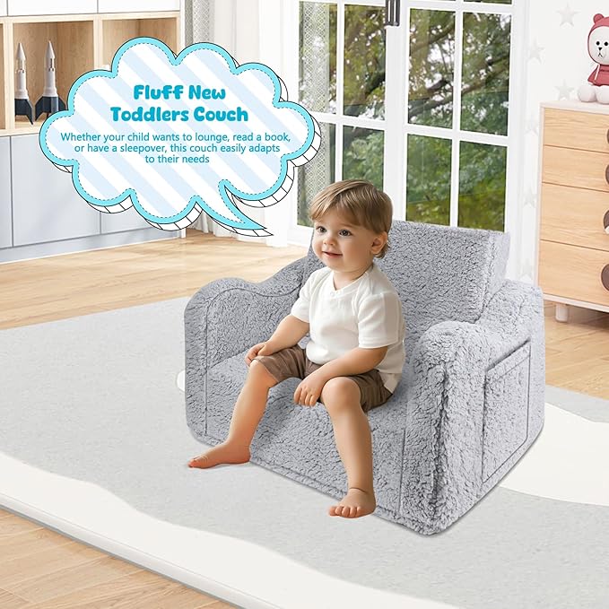 Kids Couch for Toddlers, 2-in-1 Kids Sofa Chair, Comfy Soft Foldable Toddler Couch Chair for Girls and Boys