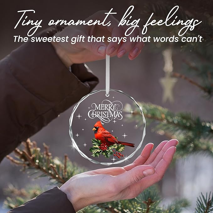 Cardinal Christmas Ornaments 2025 - Christmas Tree Decoration Glass Ornaments - Red Cardinal Decor Glass Ornament, Christmas Birthday Gifts for Women Men, Sympathy Gifts for Loss of Loved One