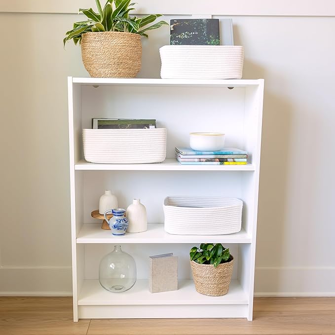 NaturalCozy 13.5”x8.5”x5.5” Storage Baskets for Shelves 3 Pack | Cotton Rope Woven Small Baskets for Organizing | Small Storage Bins for Nursery, Bathroom, Closet, Cube Shelf, Decorative, Gift