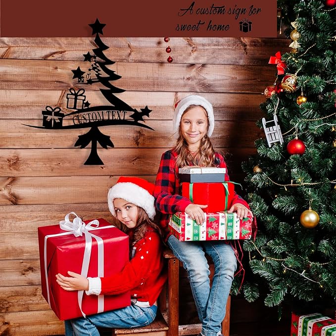 Personalized Christmas Tree Metal Sign, Custom Signs Outdoor Metal Wall Decor, Merry Christmas Tree Signs Wall Decoration for Home Living Room, Bedroom, Office, Garden, Porch