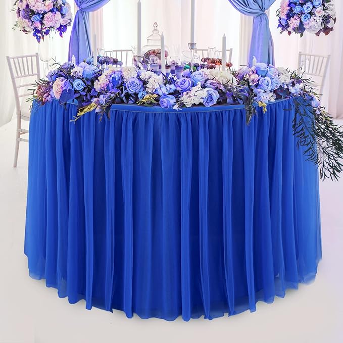 Royal Blue Tulle Table Skirt for Baby Shower 9ft Tutu Table Cloth Cover for Wedding Reception, Bridal Shower, Birthday Party, Graduation, Banquet Decorations