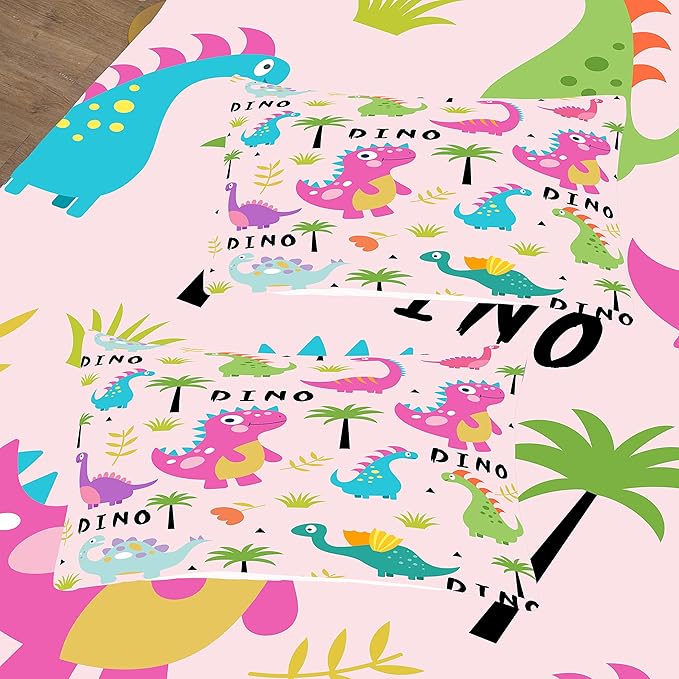 Tailor Shop Dinosaur Pink Comforter Set,Dinosaur King Bedding Set for Girls,Cartoon Colorful Dino Kids Comforter Sets,with 1 Comforter 2 Pillowcase