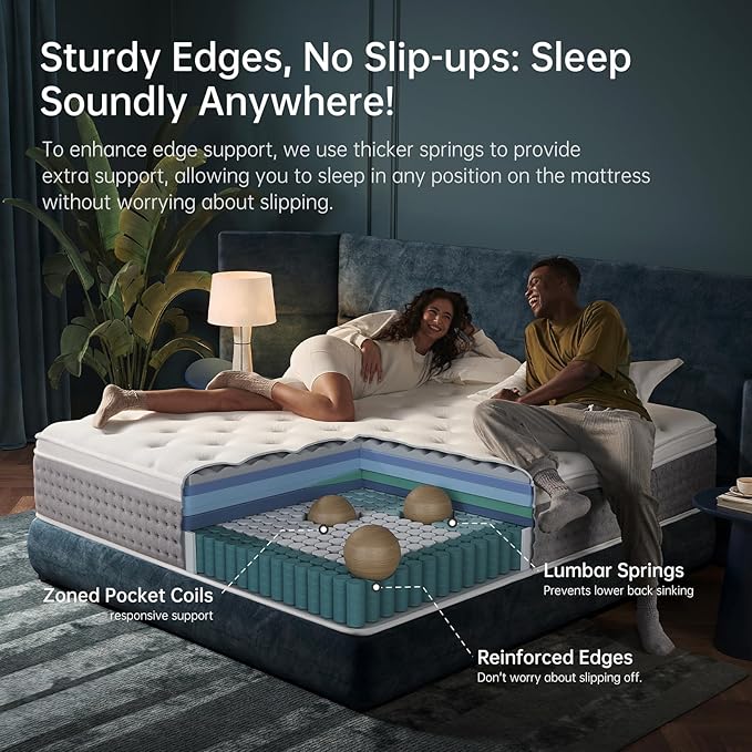 Queen Size Mattress 14 Inch, Medium Firm Hybrid with Memory Foam& Individually Wrapped Pocket Coils for Support,CertiPUR-US Certified,Fiberglass-Free