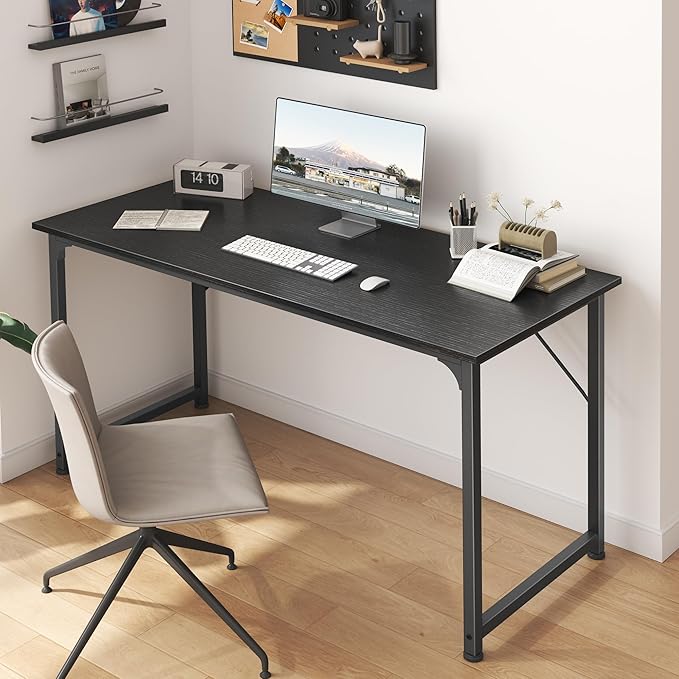 Huuger 48 Inch Office & Gaming Desk with Storage, Modern Simple Design, Large Legroom, Black Metal Frame