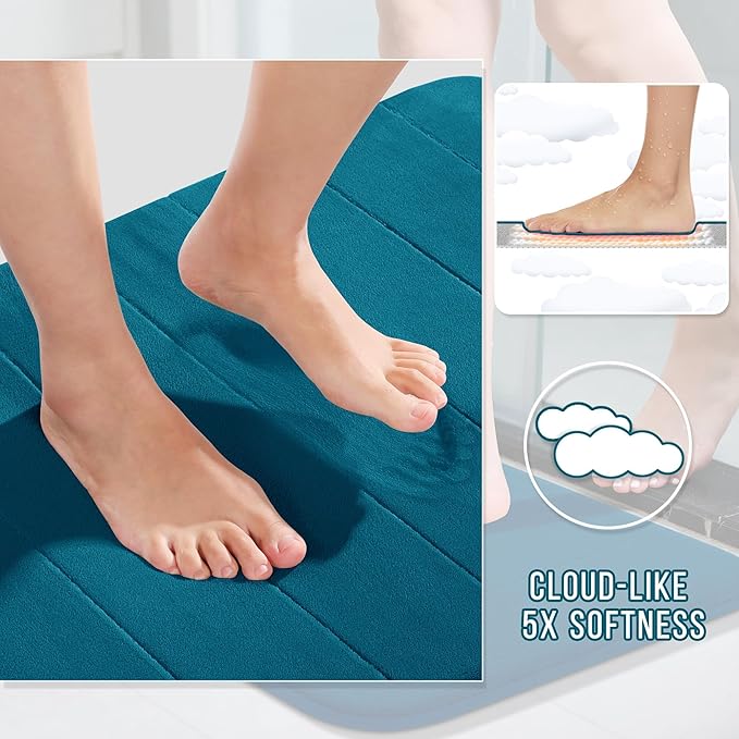 Yimobra Large Bath Mat 36"x24", Super Soft Quick Dry Memory Foam Bathroom Rug, Water Absorbent, Non Slip Backing Machine Washable for Tub Shower, Thick Comfort Support, Peacock Blue