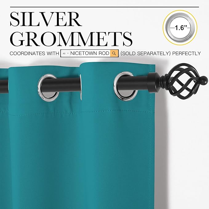 NICETOWN Room Darkening Curtains 68 inch Length 2 Panels, Thermal Insulated Grommet Blackout Curtains for Modern Casual Elegant Bedroom Kids Room Theme Decoration (Peacock Teal, 2 Pieces, W55)